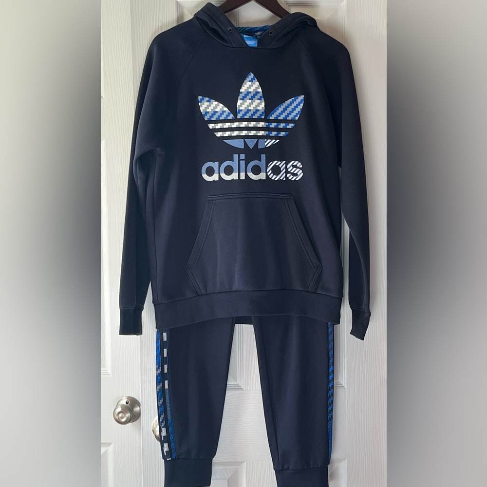 Adidas Originals Men’s Tracksuit Set Medium  Blue Gray Trefoil Hoodie Joggers
